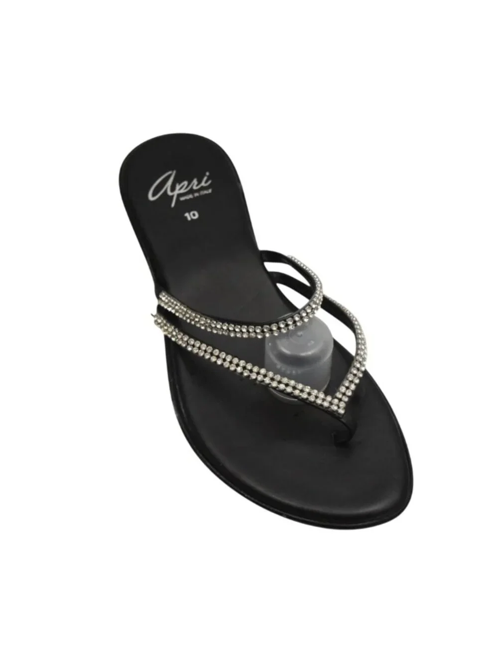 Apri Black Rhinestone Embellished Sandals Womens 10 Italian Slip On Flip Flops